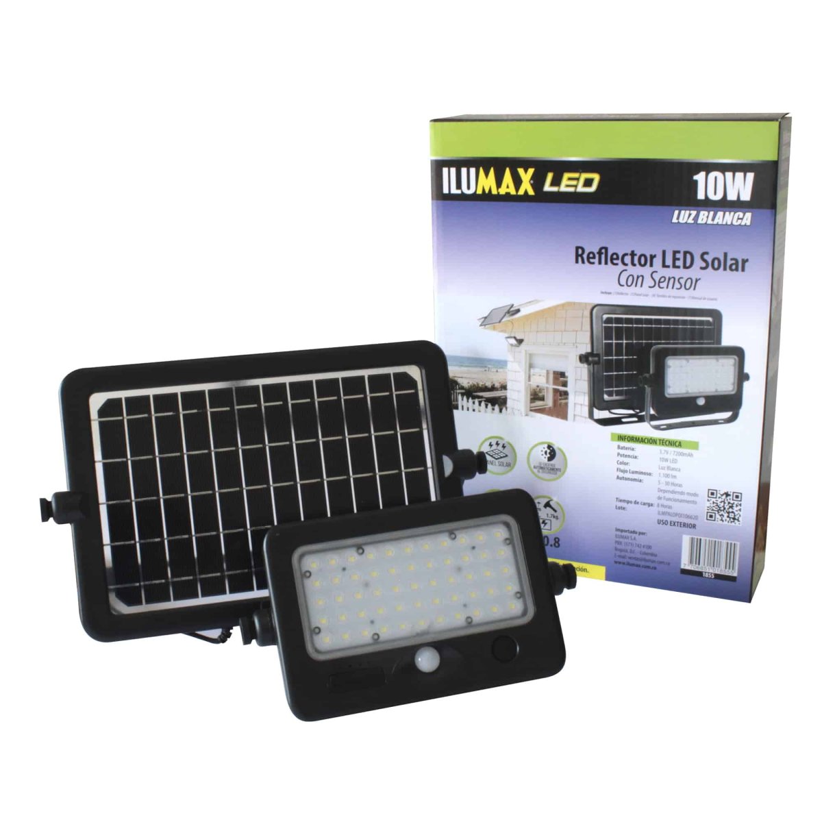 Reflector LED 10W Solar con Sensor de Movimiento Luz Blanca