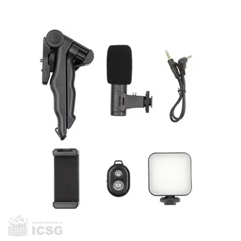 Kit para crear videos. Trípode, micrófono, control bluetooth, flash led. - Imagen 3
