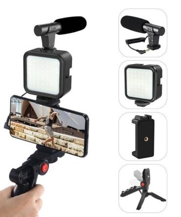 Kit para crear videos. Trípode, micrófono, control bluetooth, flash led. - Imagen 4